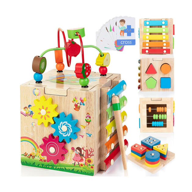 Bravmate Wooden Activity Cube | 8-in-1 Montessori Toys